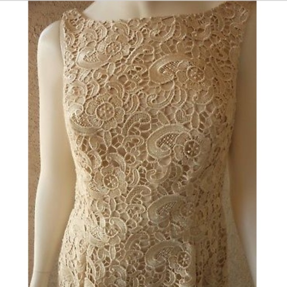 AIDAN MATTOX Champagne Lace Dress Open Back - Picture 7 of 7